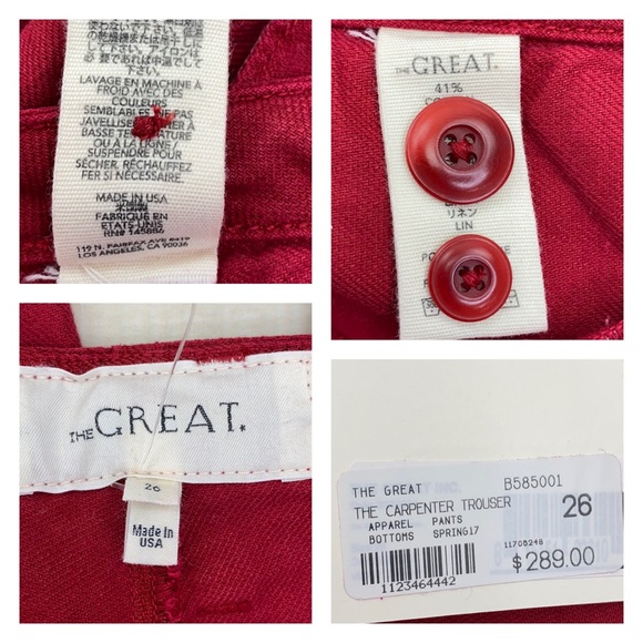 THE GREAT. The Carpenter Low Slung Trousers NWT - Picture 7 of 16